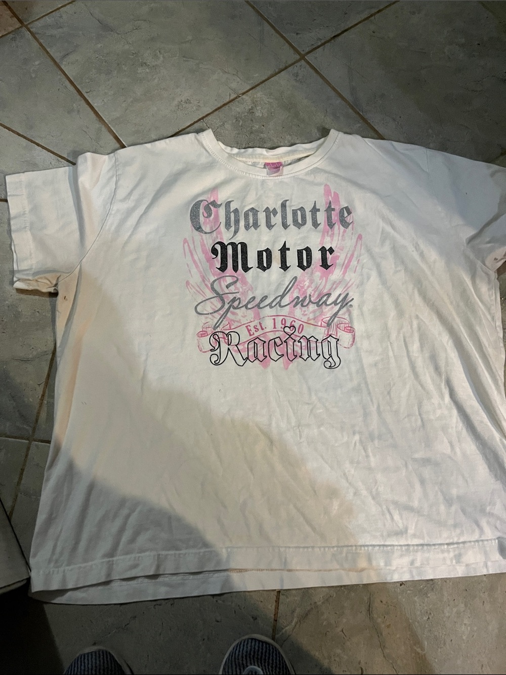 Charlotte Motor Speedway Racing Tee - White with Pink Accents